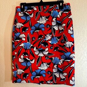 J. Crew Womens Red Floral Pencil Skirt Size 2